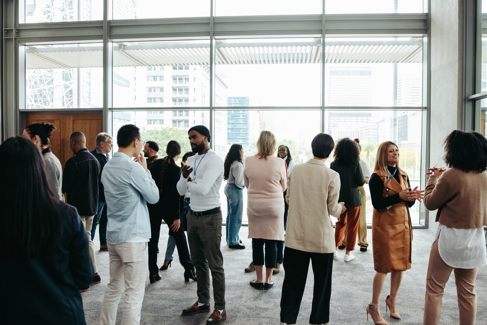 Crowd of people at corporate networking event